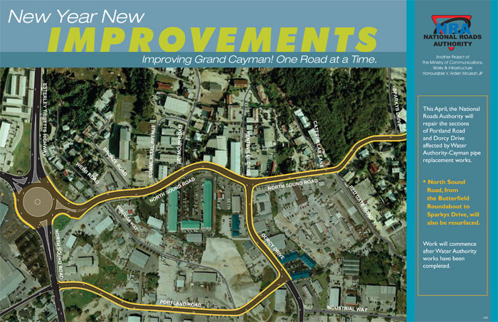 North Sound Road, from the Butterfield Roundabout to Sparkys Drive, will also be resurfaced.